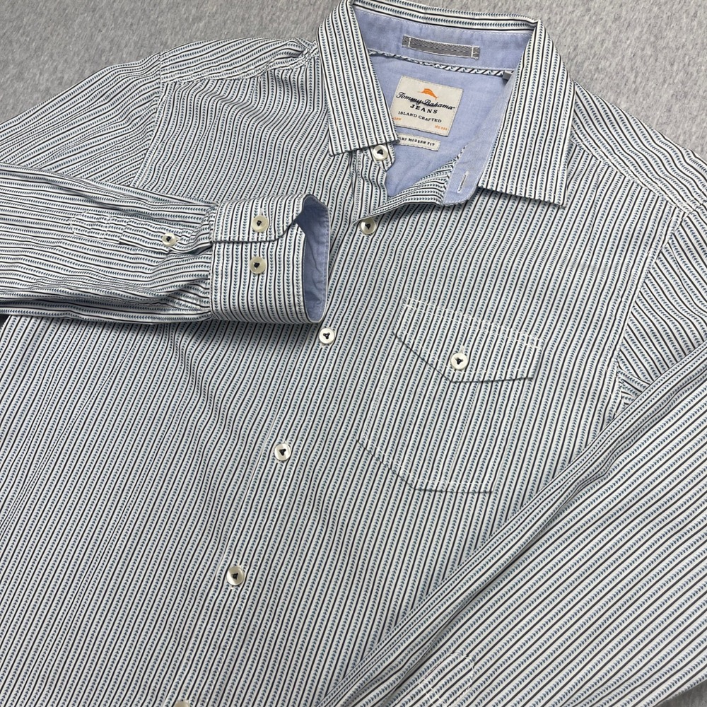 Tommy Bahama Shirt Mens S Island Modern Fit Blue Stripe Button-down EUC